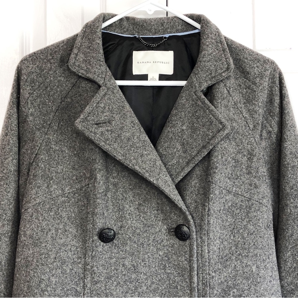 Banana Republic Preppy Gray Wool Blend Double Breasted Peacoat Small - Picture 2 of 16